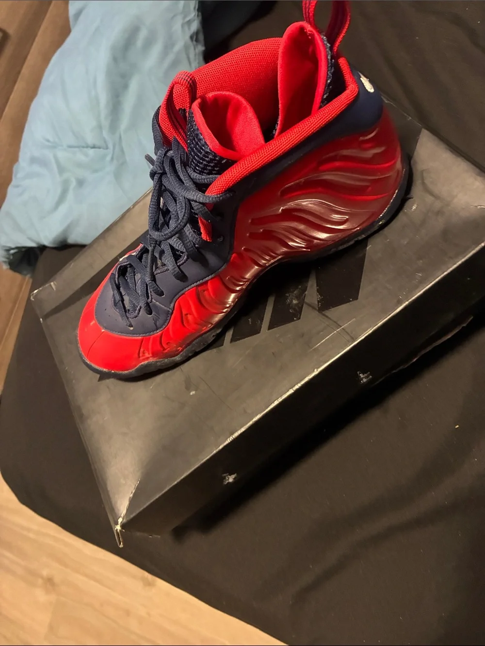 Nike Kids Red and Navy Foamposite Sneakers